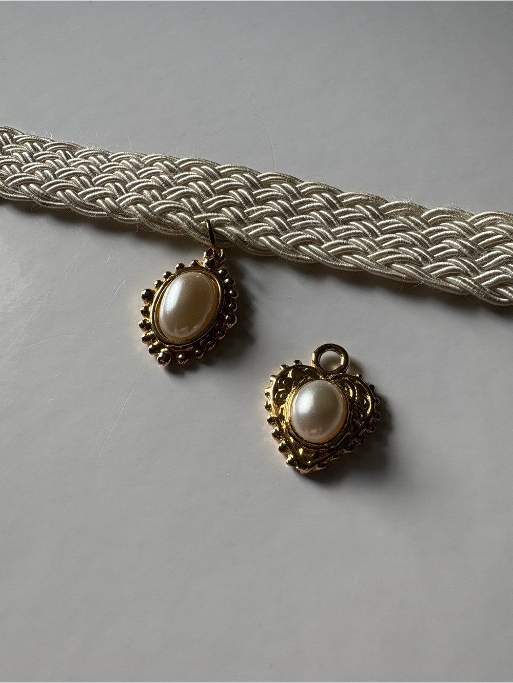 Vintage Interchangeable Choker Necklace Woven Lace Braided Gold Pearl Oval Heart
